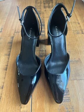 Calvin Klein Black Patent Pointed Slingback Pumps